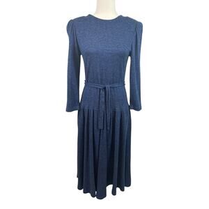 Vintage Lanz Originals Size 10 Dress Cotton Blend Midi Conservative Pockets Blue